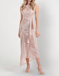 Kay Unger - Carla Shirred Sequin With Drape Dress