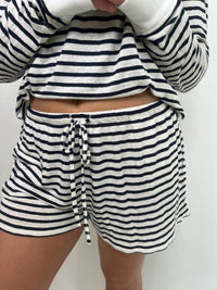 bobi Small Waistband Short in navy stripe - women's shorts
