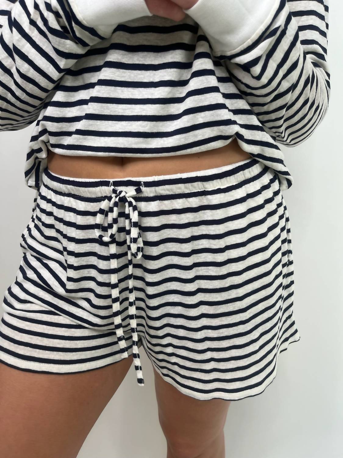 bobi Small Waistband Short in navy stripe - women's shorts