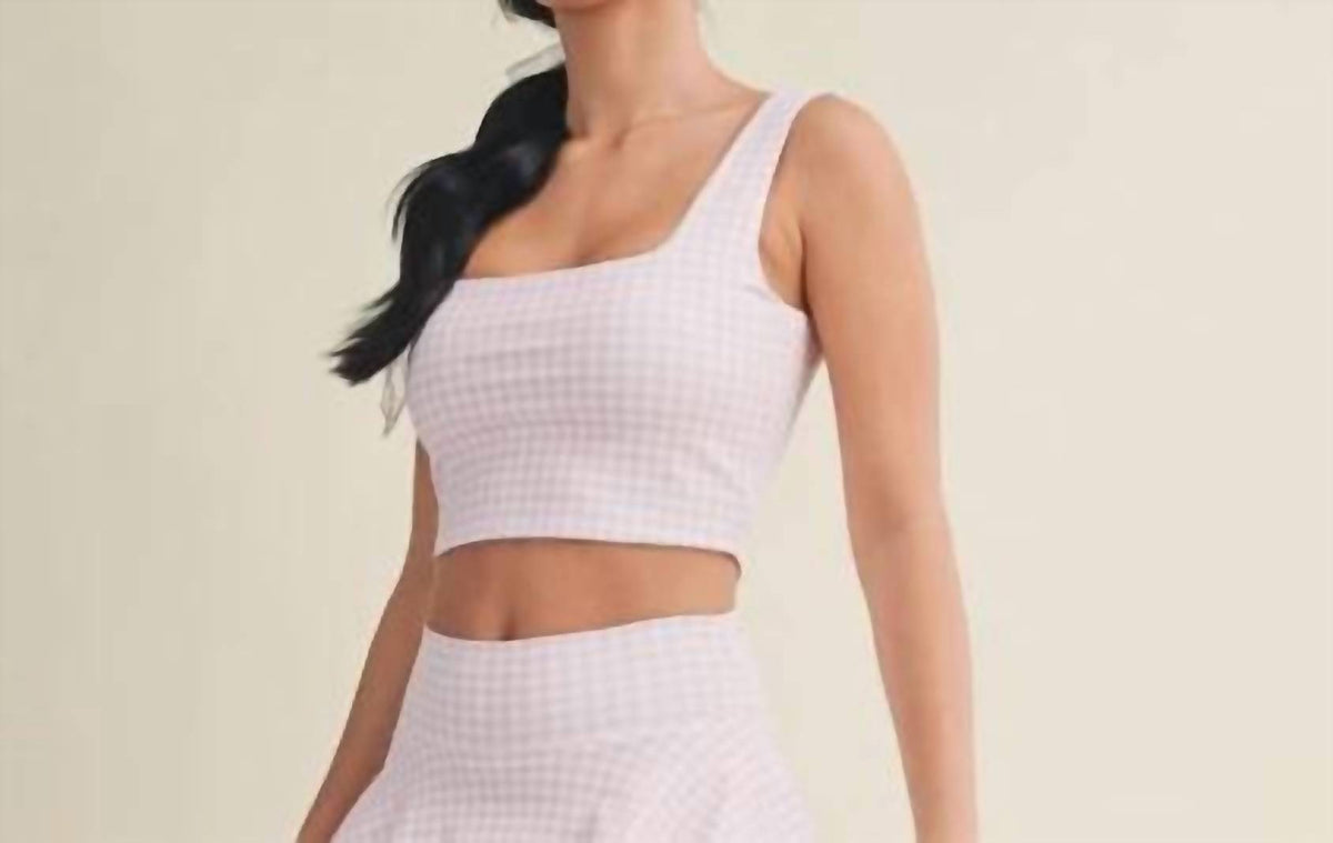 Kimberly C - Gingham Print Crop With Lace Trim Tank Top