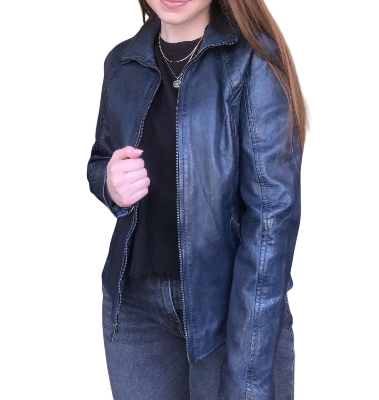 MAURITIUS Else Rf Leather Jacket in navy - women's jacket