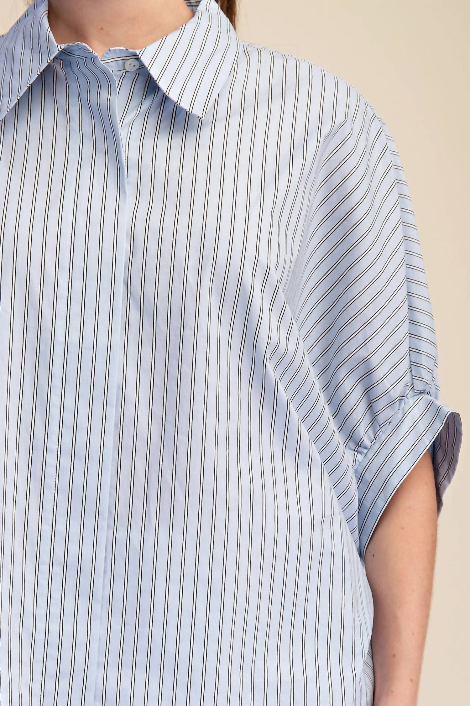 Glam - Collar Neck Short Kimono Sleeve Shirt