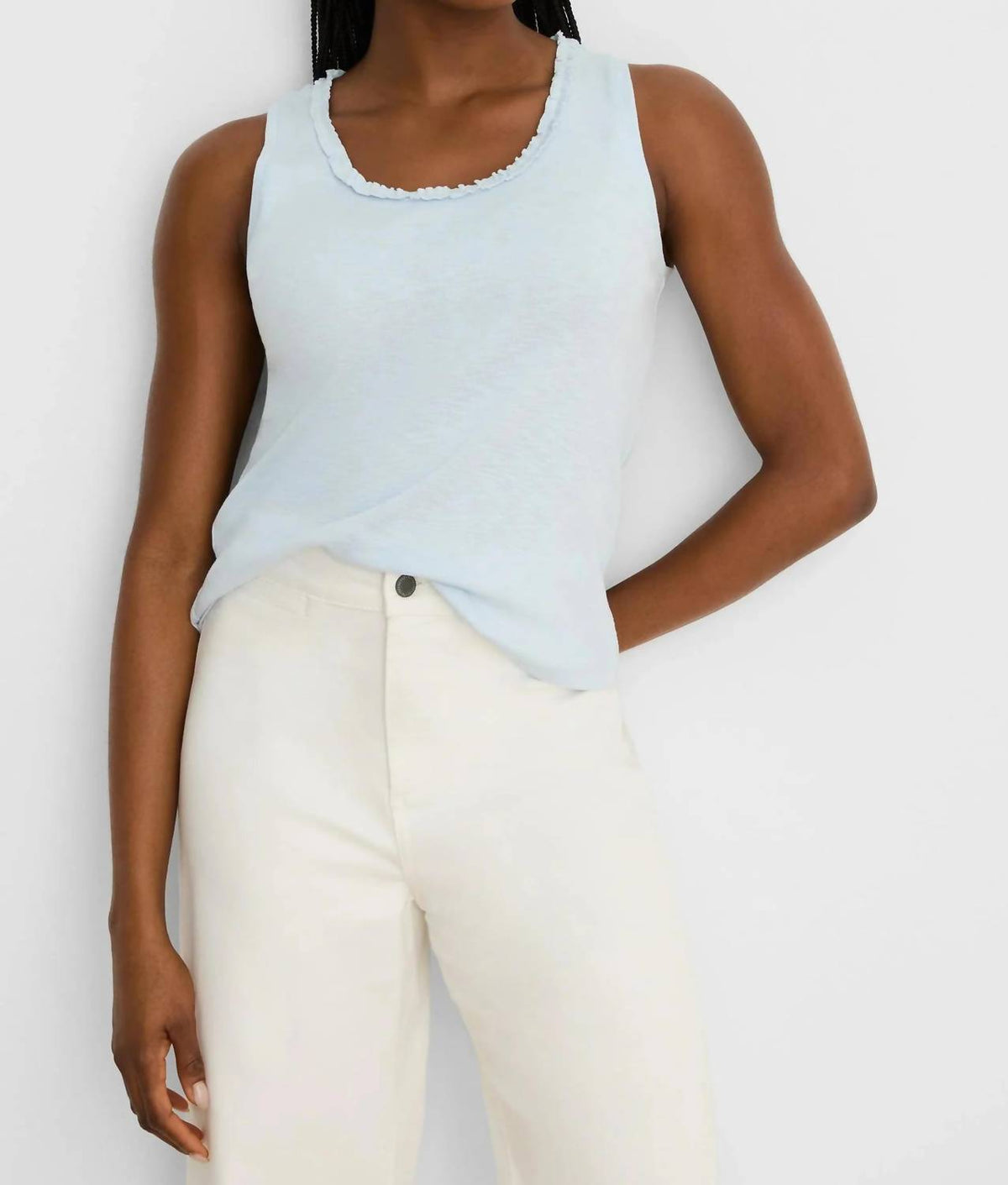 Nic + Zoe - Ruffle Neck Cotton Slub Layer Tank Top
