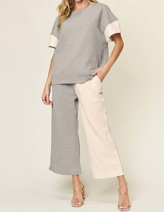 Double Take - Chic Textured T-Shirt & Pants Set