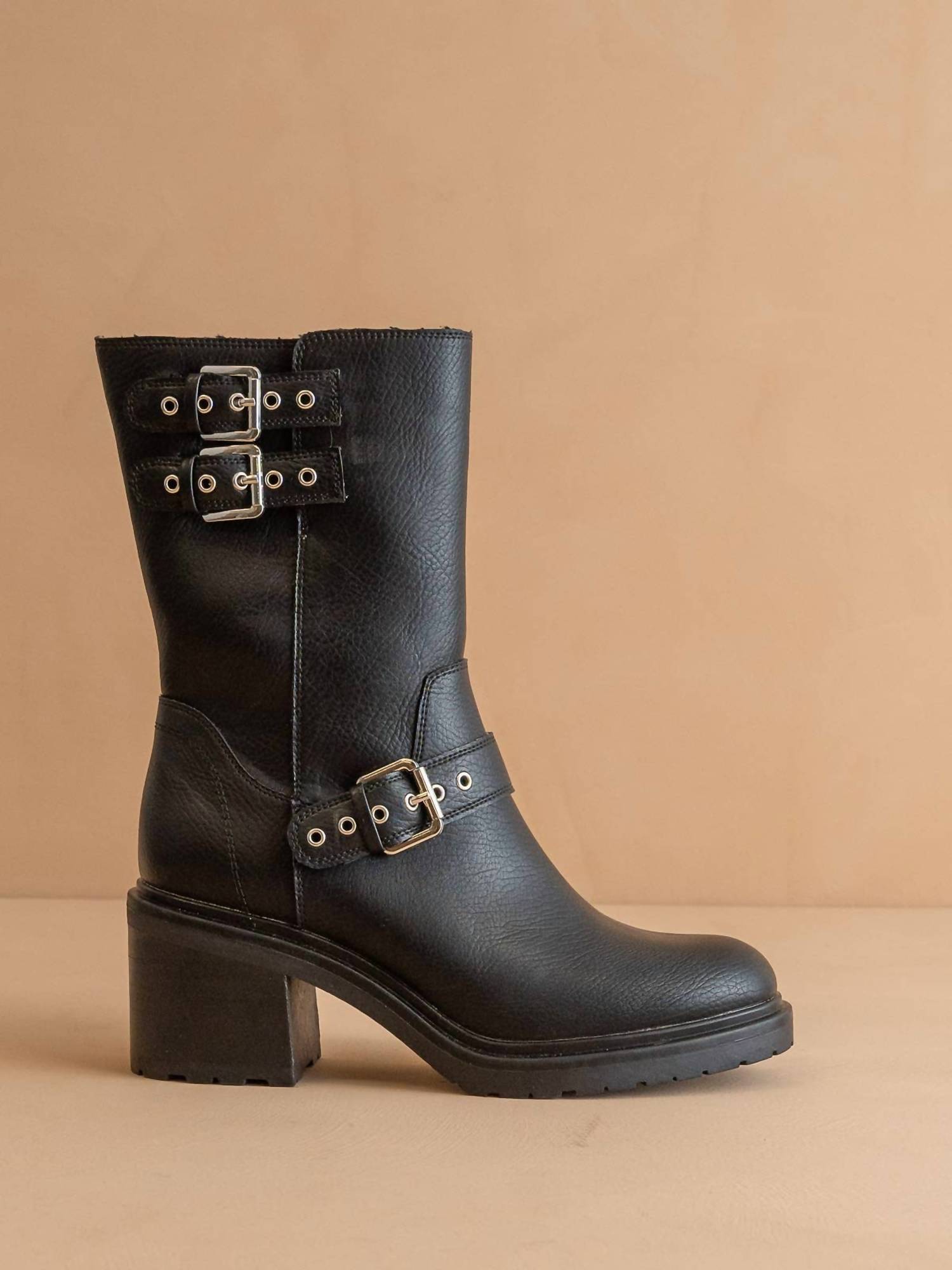 OASIS SOCIETY Women's Rider Mid-calf Moto Boot in black - women's shoe