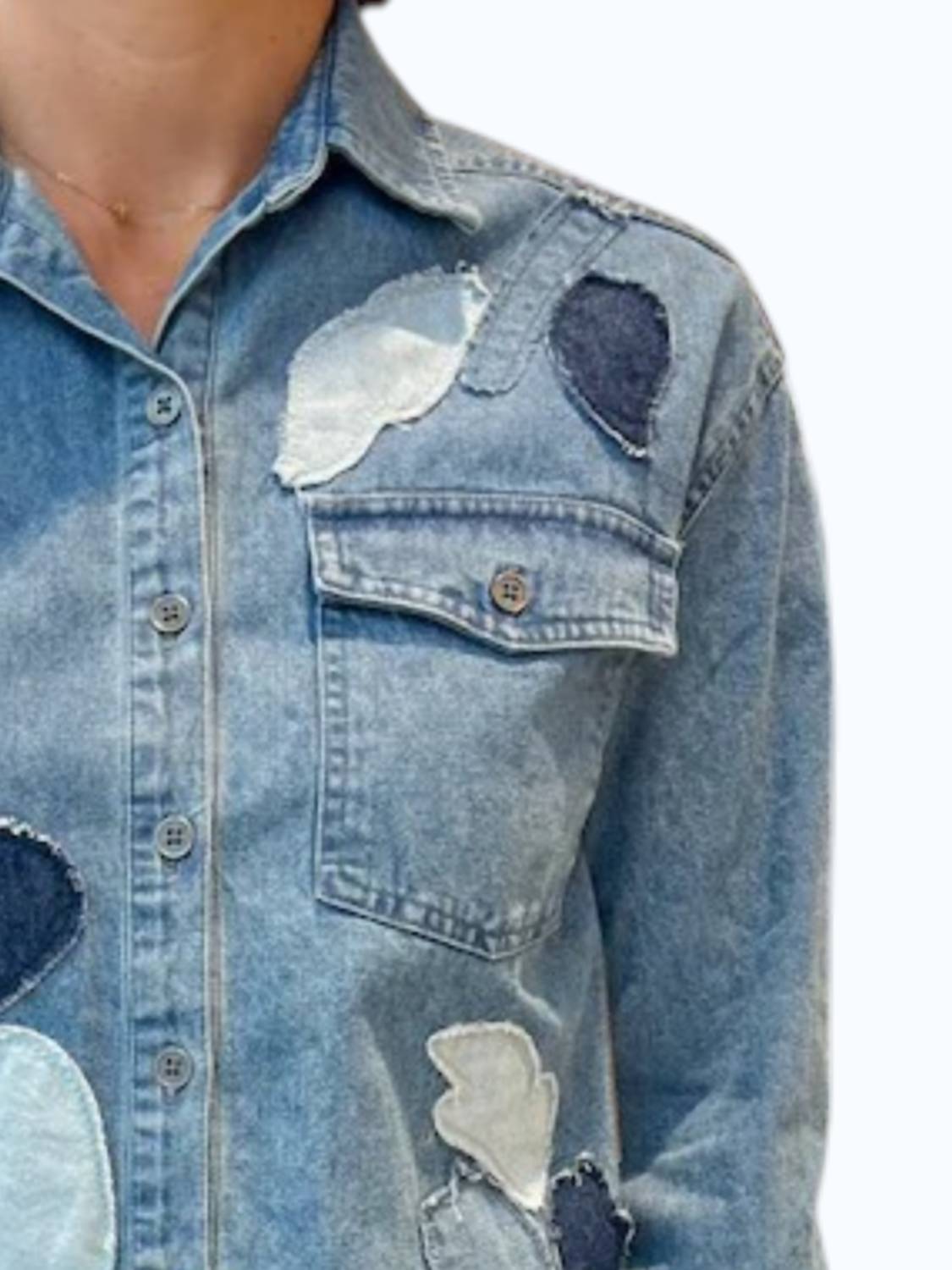Tru Luxe - Flower Applique Denim Jacket