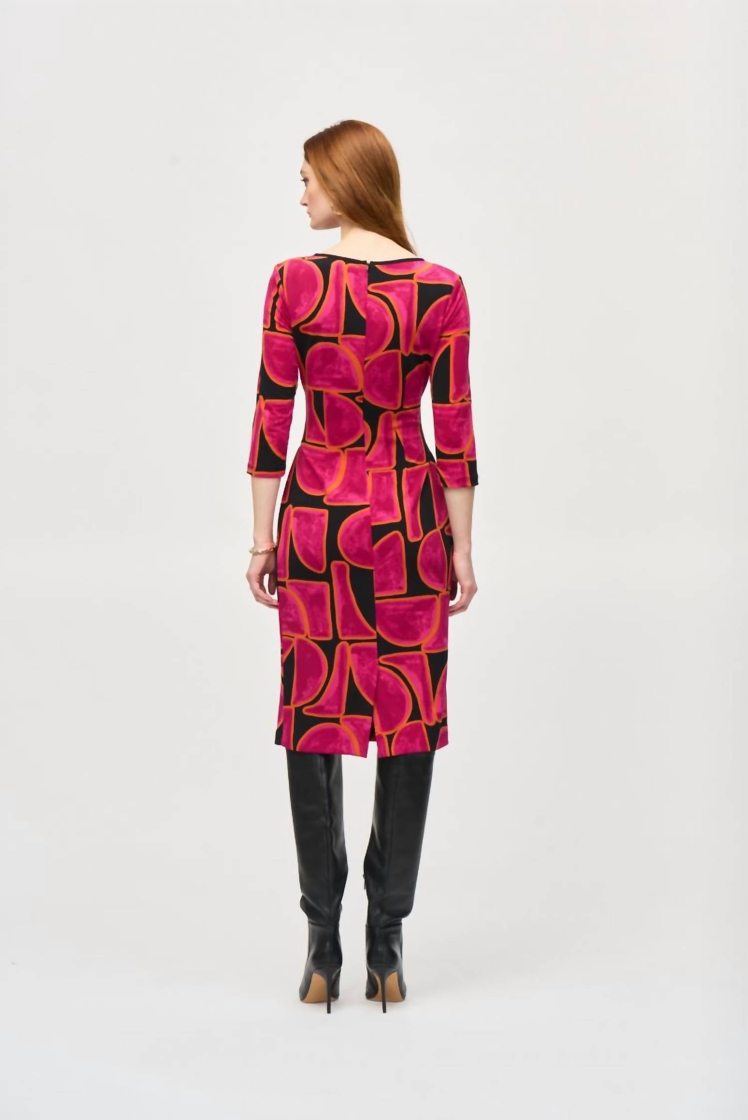 Joseph Ribkoff - Abstract Print Waist Tie Sheath Dress