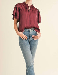 RESET by Jane Luisa Top in wine - women's blouse - alternate view