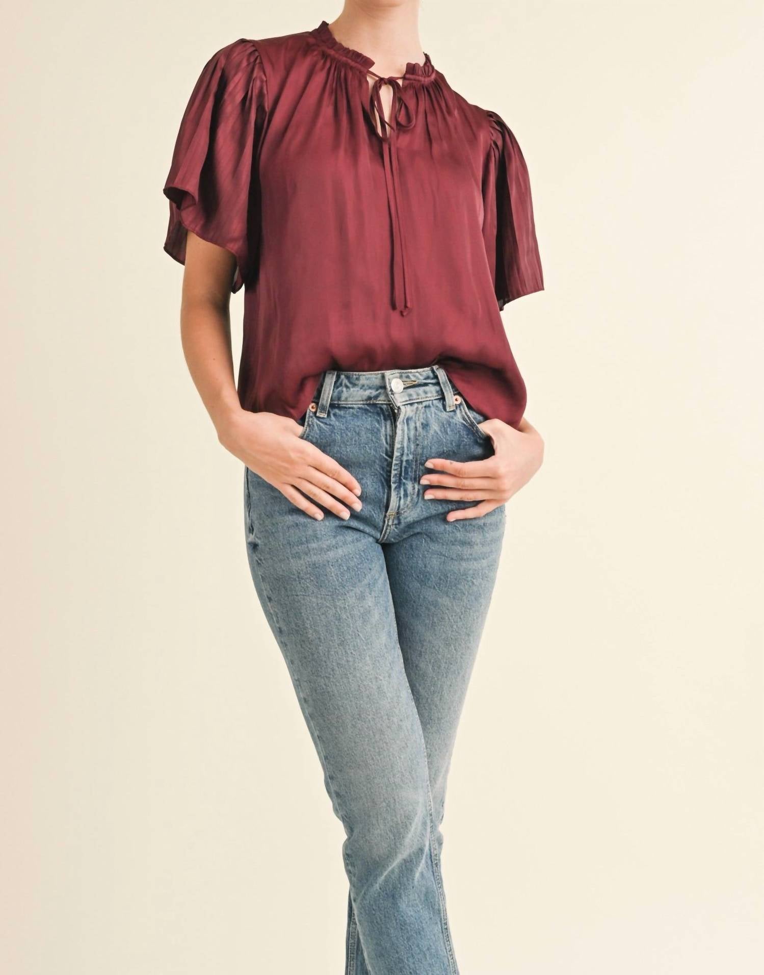RESET by Jane Luisa Top in wine - women's blouse - alternate view