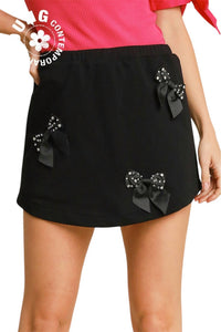 Umgee - French Terry Skort With Rhinestone Ribbon Details