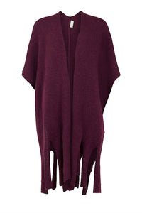 Noen - Women's Prune Fringed Wrap Poncho