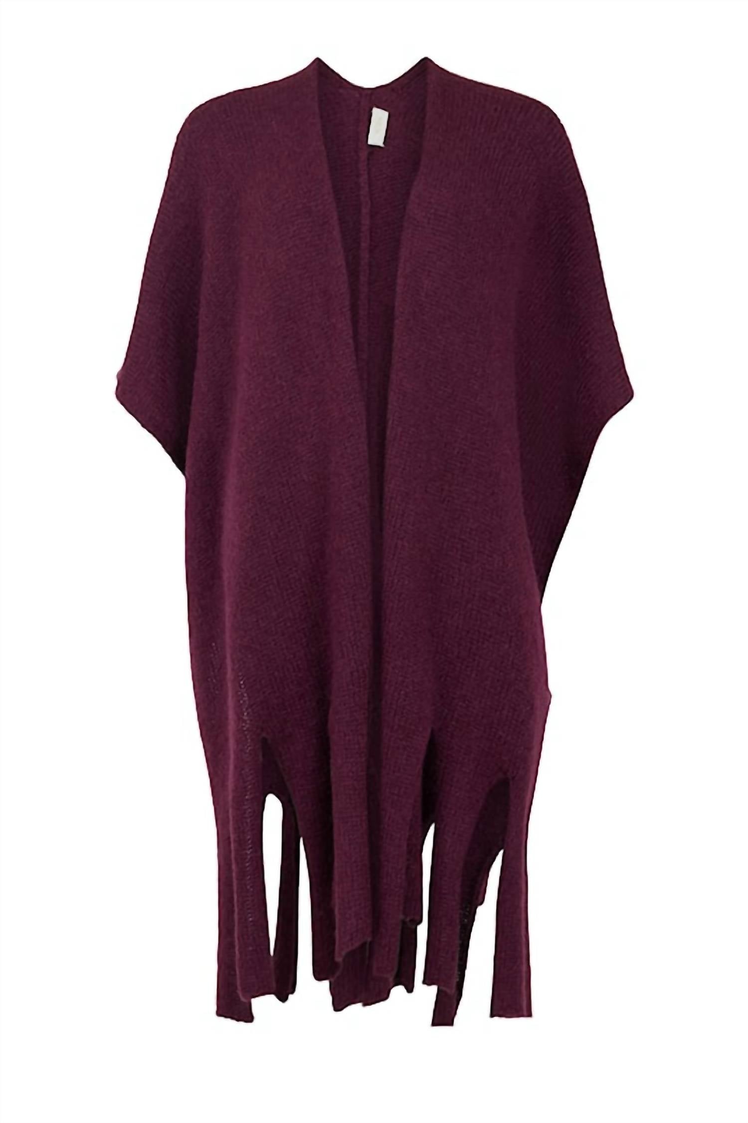 Noen - Women's Prune Fringed Wrap Poncho