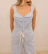 Skies Are Blue - Milta Stripe Scalloped Lace Trim Tank Top