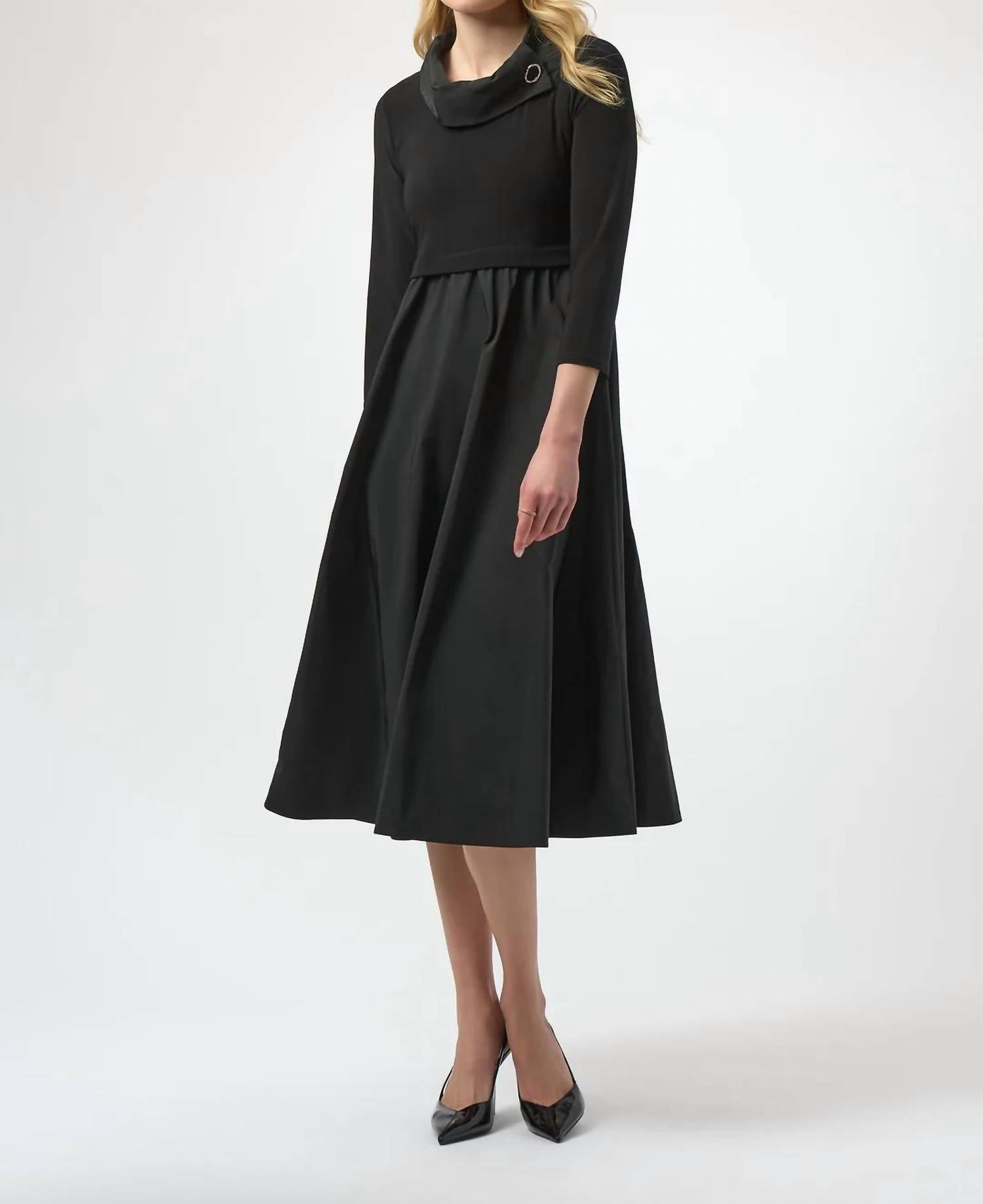 Joseph Ribkoff - Overlap Collar 3/4 Sleeve Fit And Flare Dress