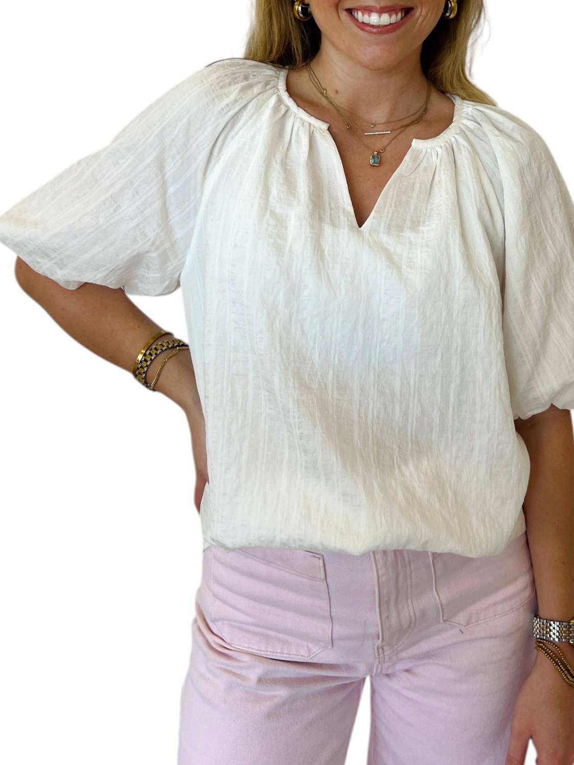 Joy Joy - Charlie V-neck Puff Sleeve Top