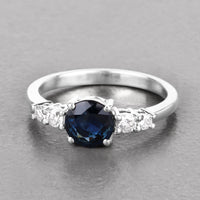 Diana M Jewels Women's Round Natural Blue Sapphire Fashion Ring (1.38 Ct) - Petite in 14k white gold - women's jewelry - detail view