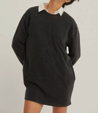 Double Zero Everyday Ease Sweatshirt Dress in black - women's dress - detail view