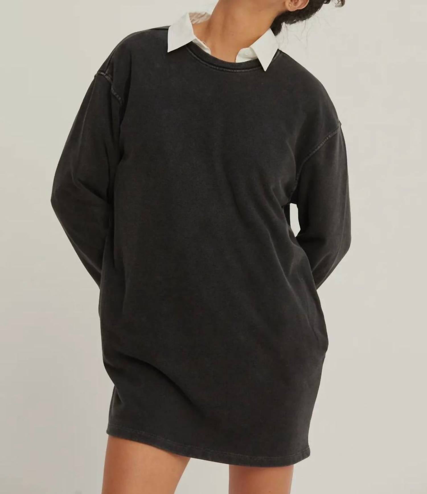 Double Zero Everyday Ease Sweatshirt Dress in black - women's dress - detail view