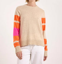 Brodie Cashmere Irregular Stripe Cashmere Crewneck Jumper in cygnet - women's sweater