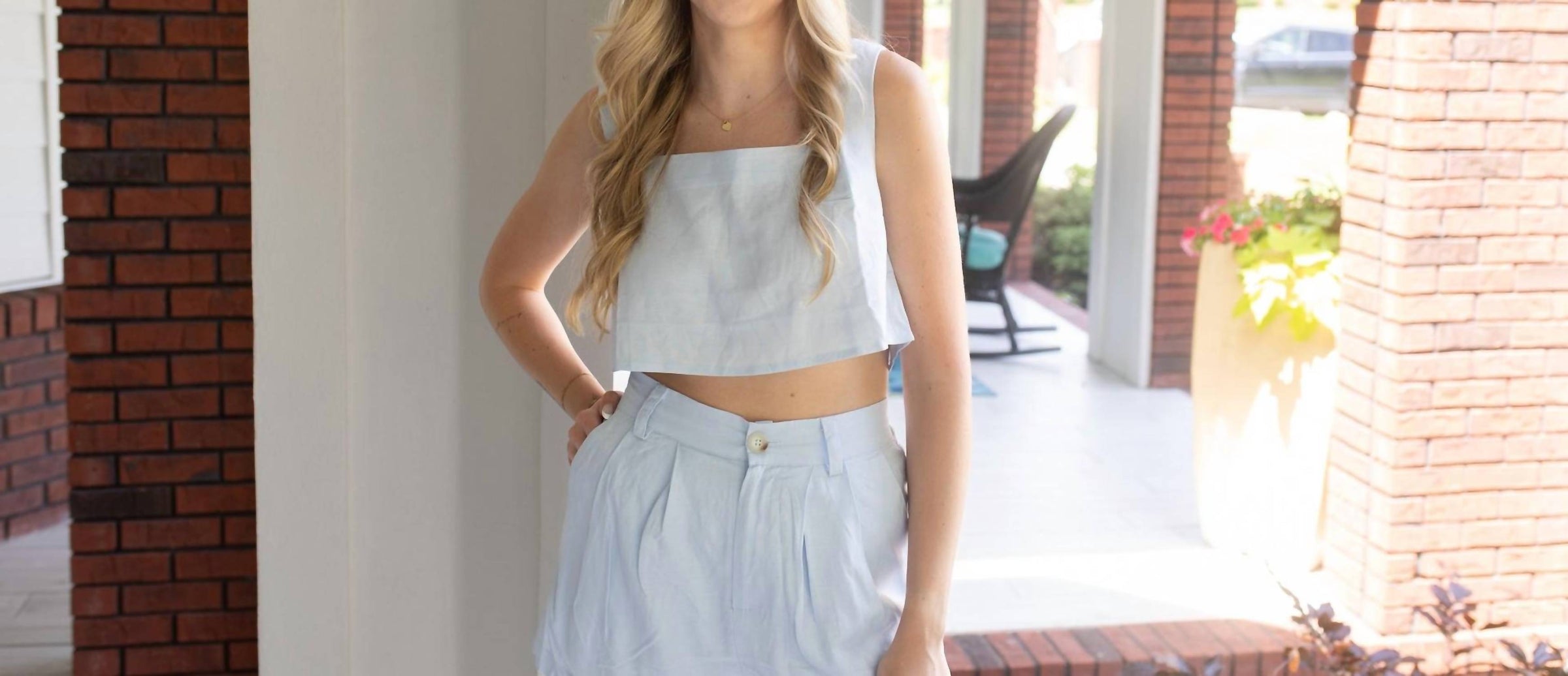 MABLE Skies And Sunshine Crop Top And Shorts Set in blue - women's sleepwear - view 4