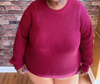 Zenana - Round Neck Waffle Sweater