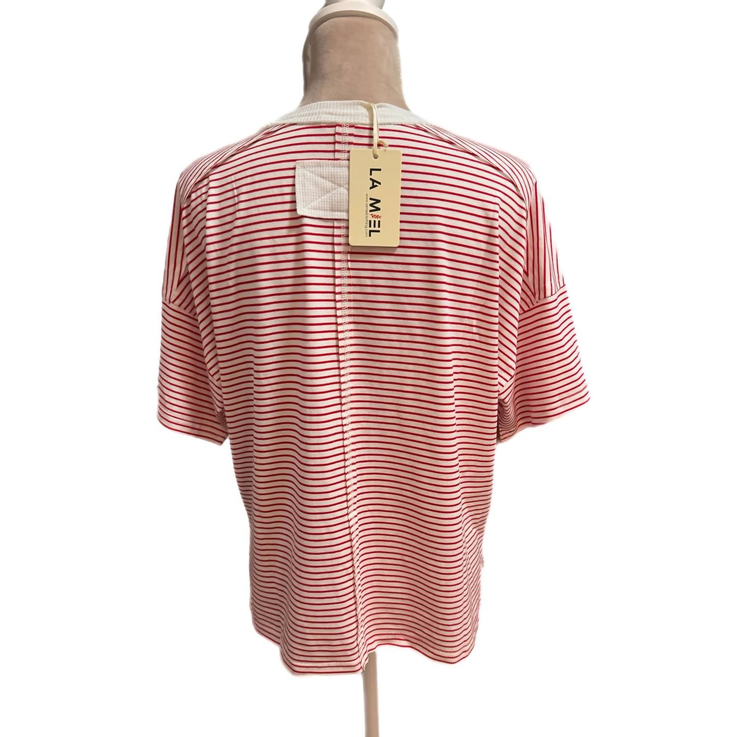 LA MIEL Coastal Shoreline Boxy Tee in red summer stripe - women's t-shirt - view 4