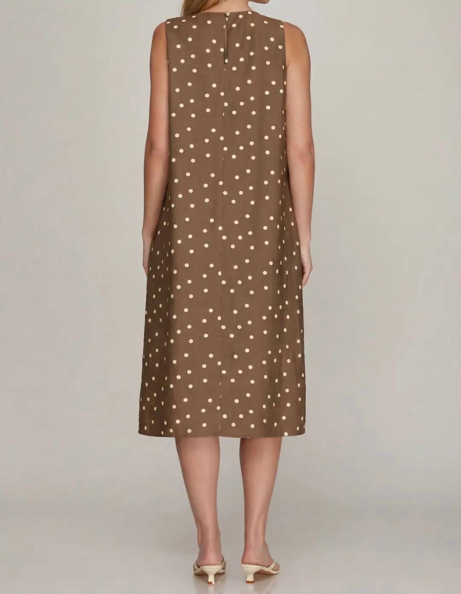 She + Sky - Sleeveless Woven Polka Dot Midi Dress