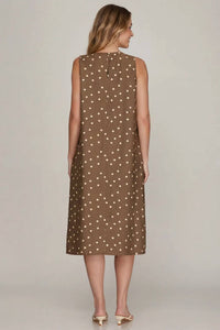 She + Sky - Sleeveless Woven Polka Dot Midi Dress