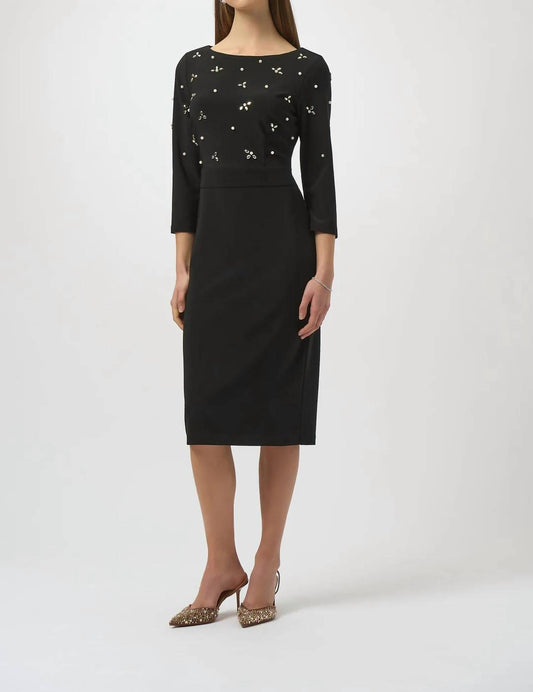 Joseph Ribkoff - Embellished 3/4 Sleeves Midi Dress