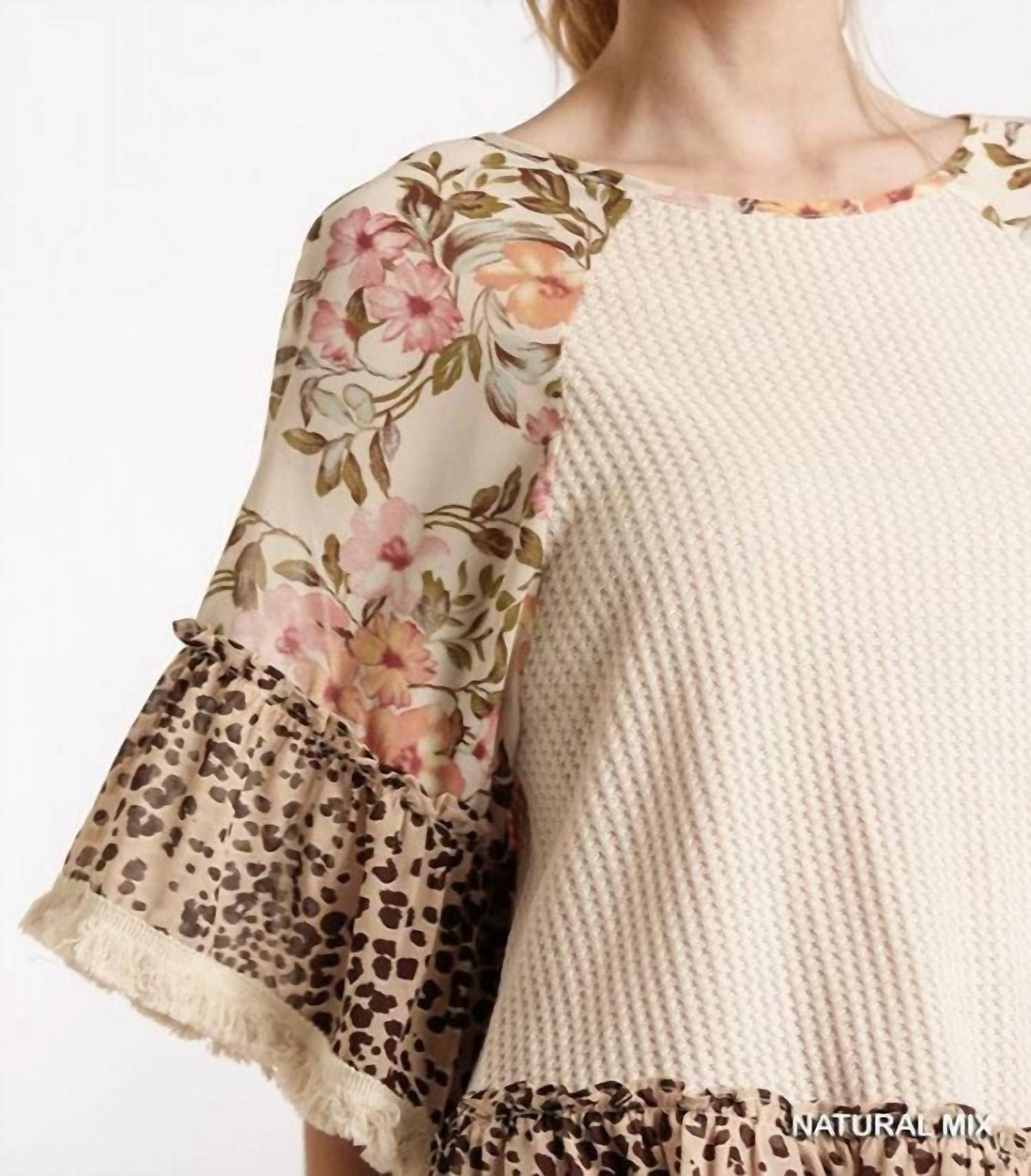 Umgee - Floral & Animal Waffle Knit Top