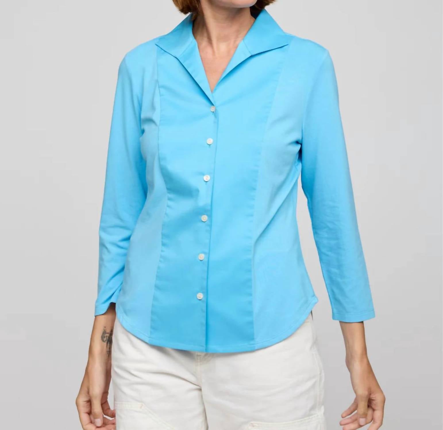 Hinson Wu - Donna 3/4 Sleeve Wing Collar Shirt