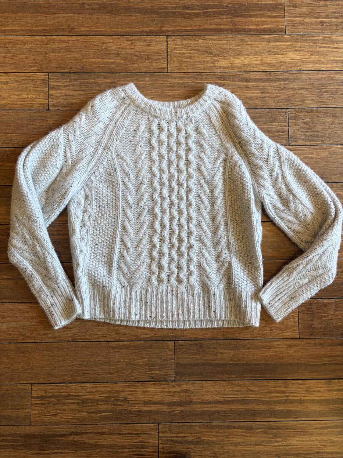Autumn Cashmere Women's Fisherman Cable Crew Sweater with Pleat Sleeve in husky - women's sweater