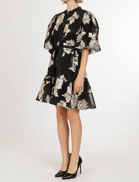 Beulahstyle - Jessica Floral Embroidered On Mesh Balloon Mini Dress