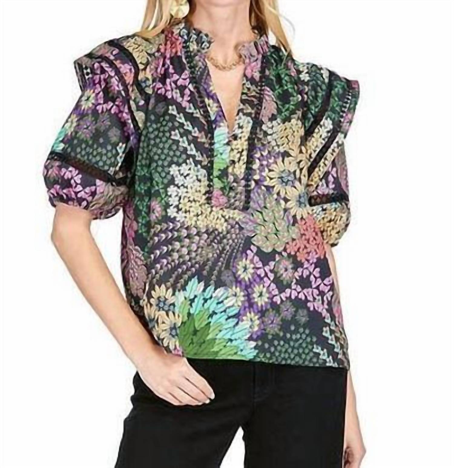 Joy Joy - Lace Trim Ruffles Top