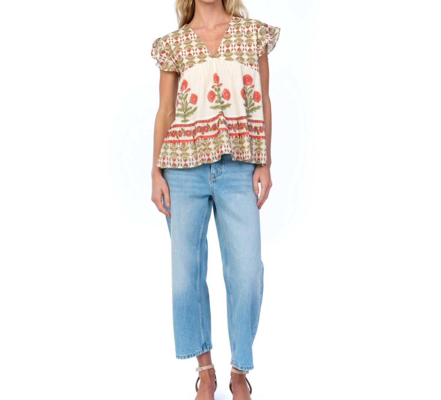 Mahila - Breezy Block Print Babydoll Top