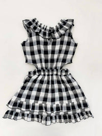 Girls Ruffle Check Dress with Side Cutout Dress