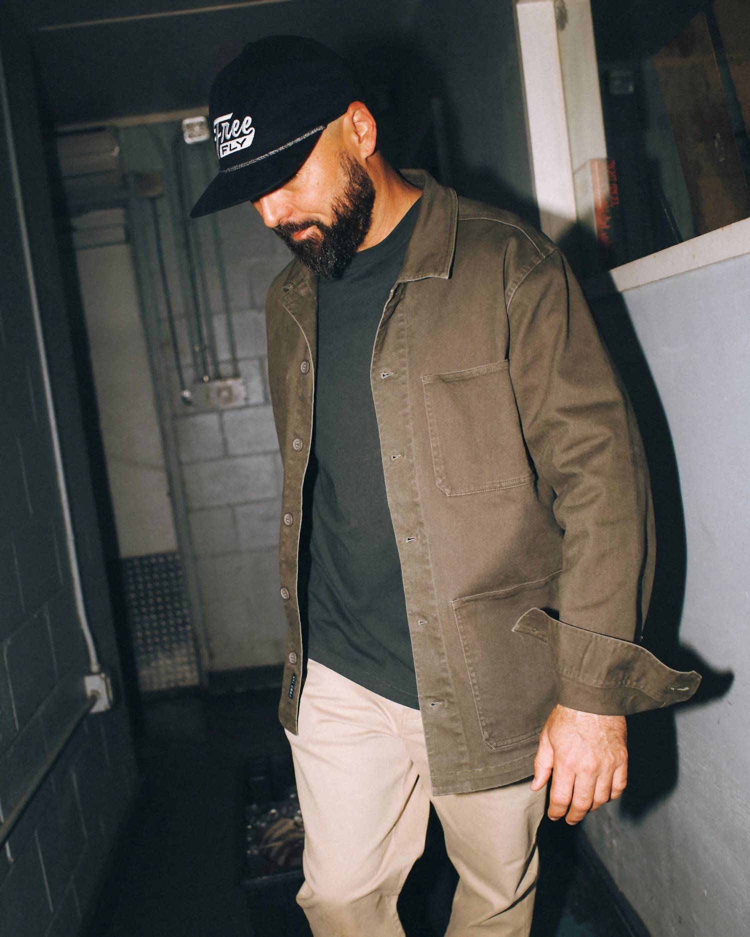 FREE FLY Folly Twill Chore Coat in dark forest - men's jacket - view 8