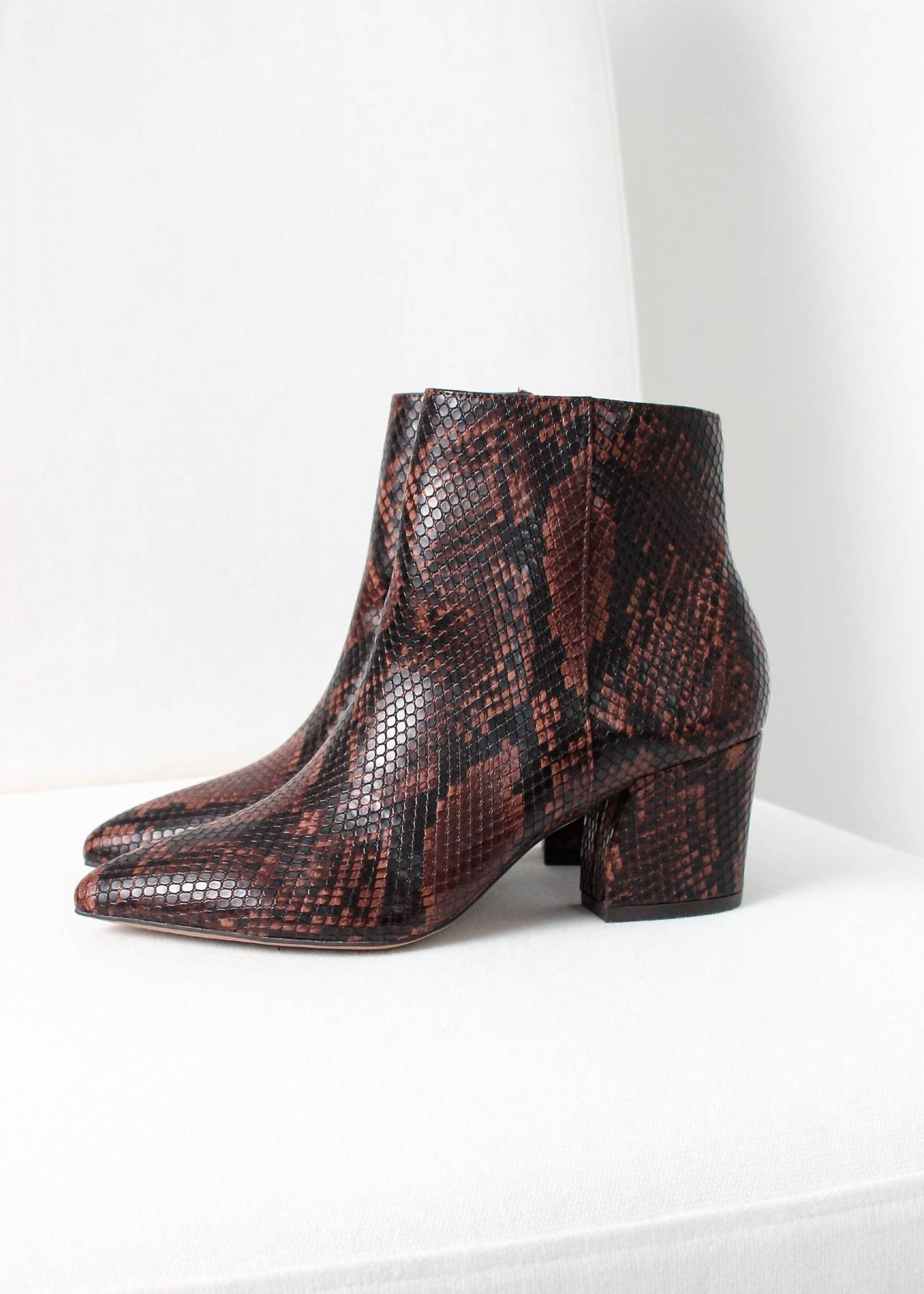 STEVE MADDEN Women's Block Heel Print Bootie in brown - women's shoe - detail view