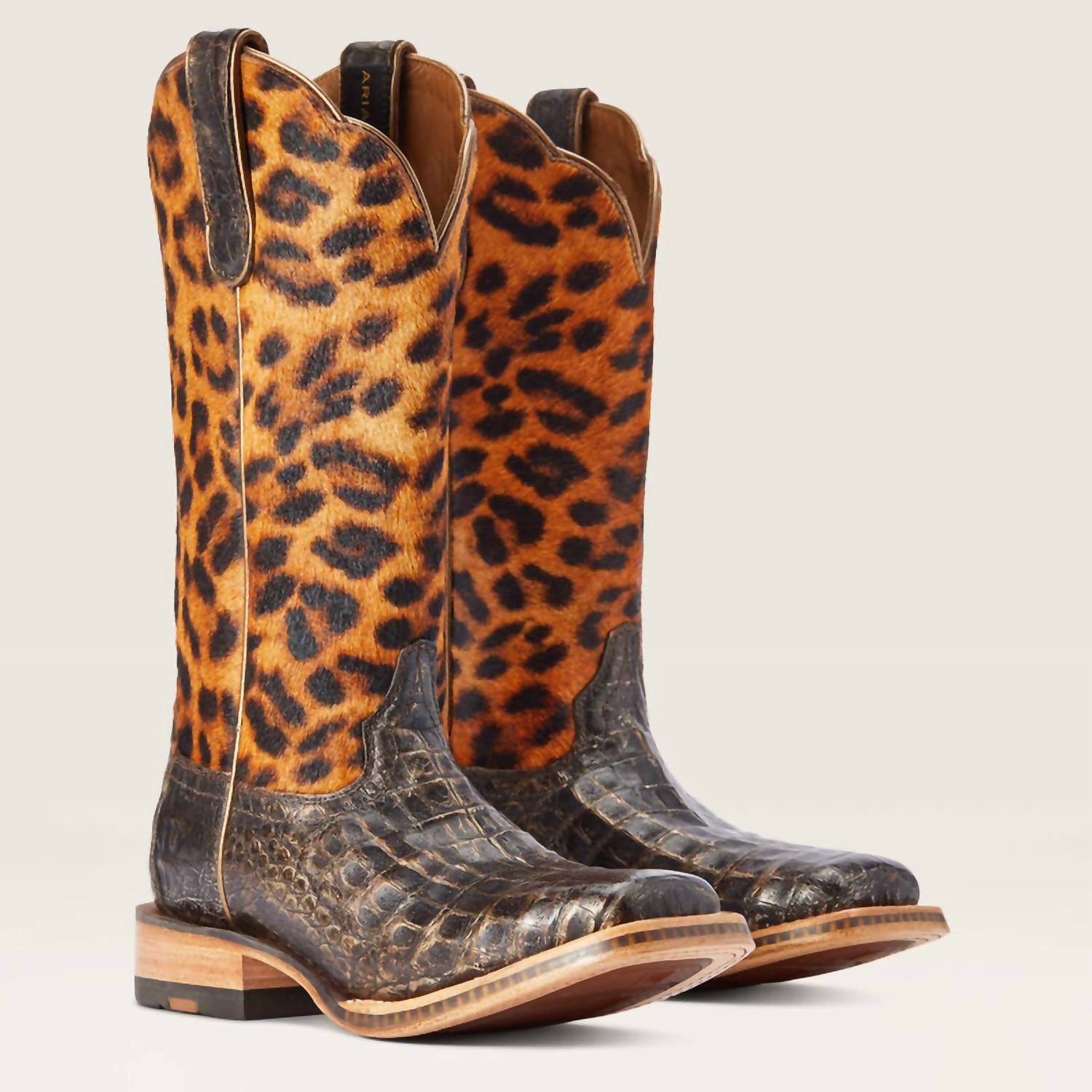 ARIAT Women's Donatella Brushed Caiman Leopard Hair-on Western Boot in brown chocolate - women's shoe