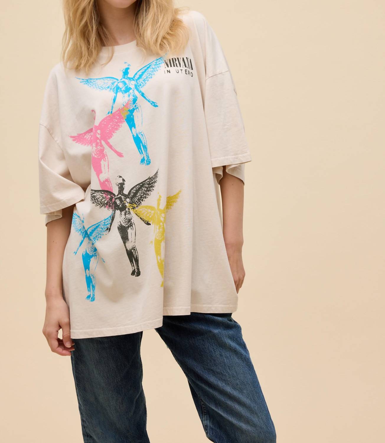 DAYDREAMER Nirvana Angel Stamps Tee in dirty white - women's t-shirt - alternate view
