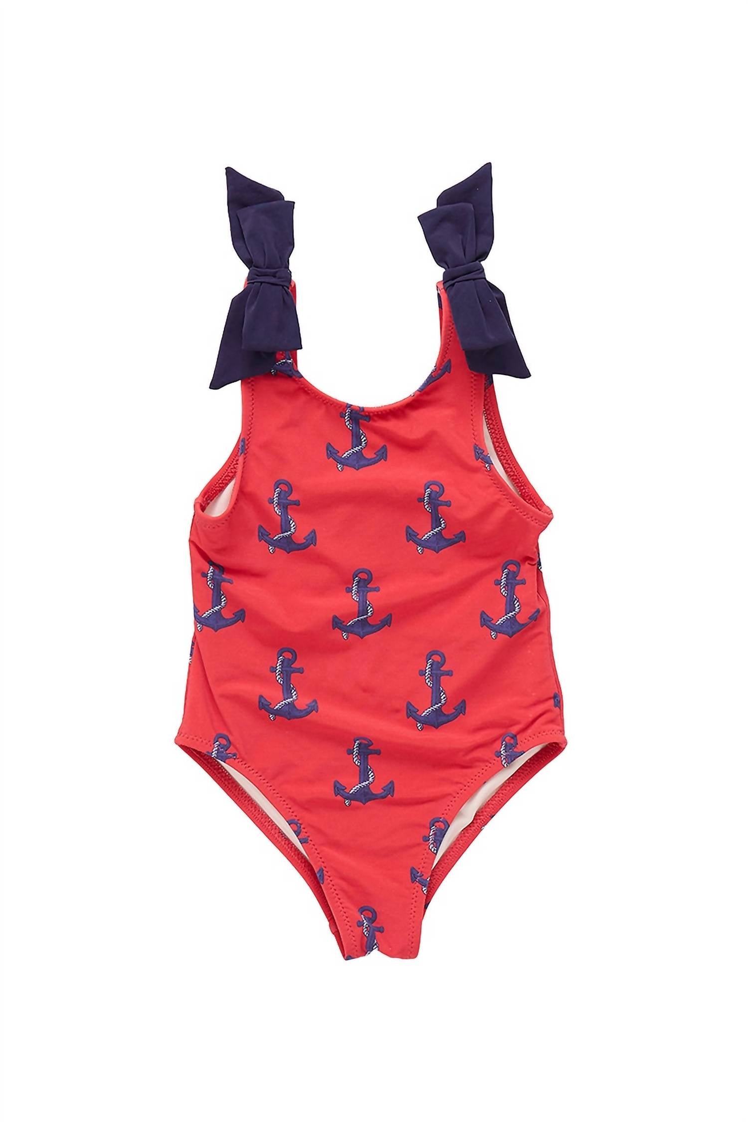 PINK CHICKEN Girls Shelly Suit in red nautical anchors - kids' bikini - detail view