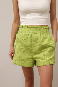 Entro - Floral Appliqué High Waisted Elastic Waist Shorts