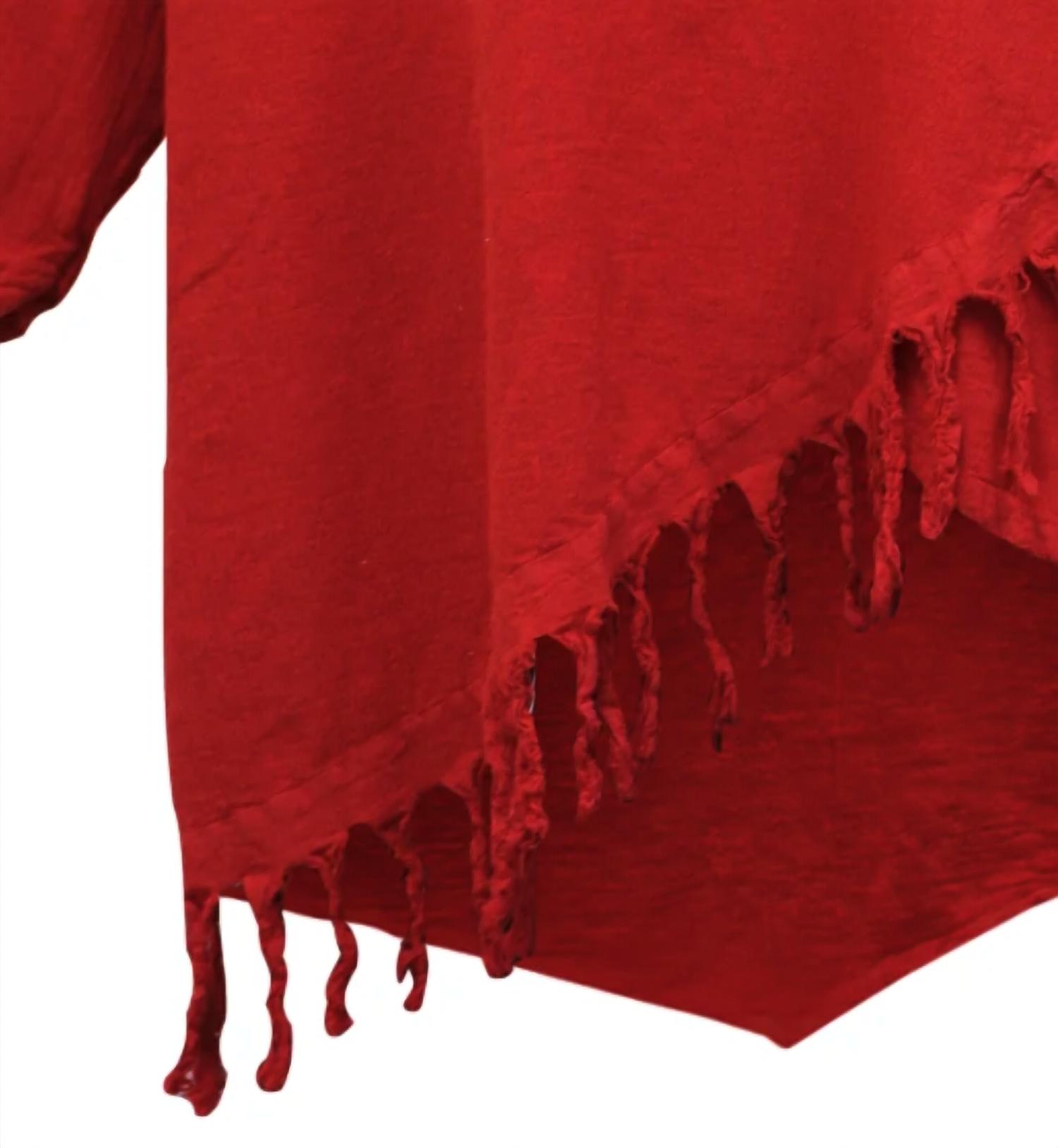 Maria de Guadalajara Women's Fringe Cotton Gauze Top in red - women's blouse - alternate view