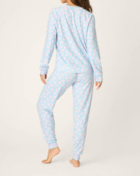 PJ Salvage Sweetheart Love Hearts Print Peachy Pj Set in blue haze - women's sleepwear - detail view