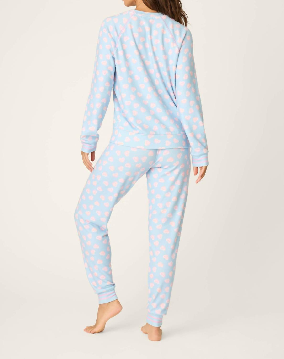 PJ Salvage Sweetheart Love Hearts Print Peachy Pj Set in blue haze - women's sleepwear - detail view