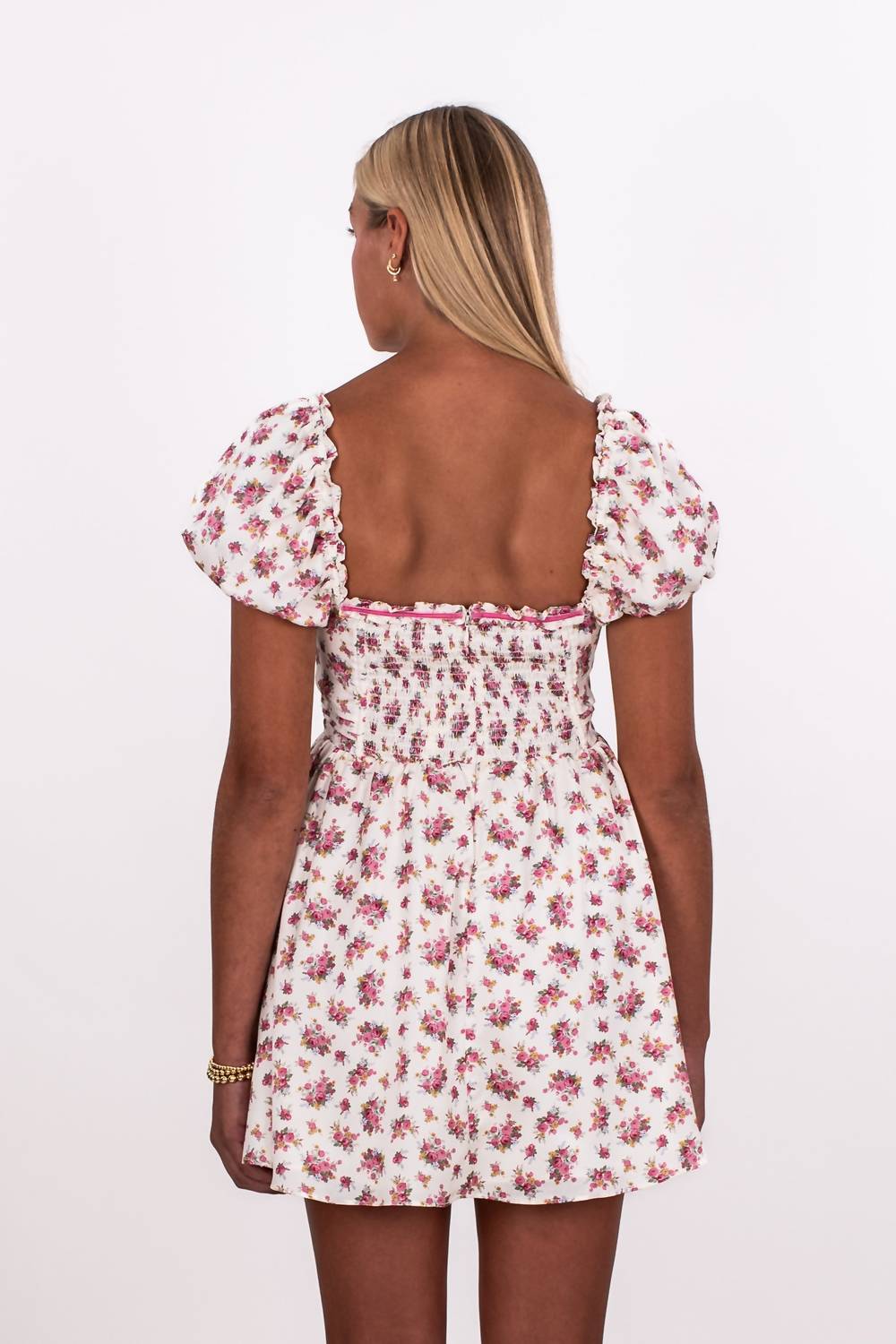 for Love & Lemons FLORAL ETIENNE MINI DRESS in pink - women's dress - alternate view