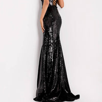 Jovani - Sequin Plunge Gown With High Slit