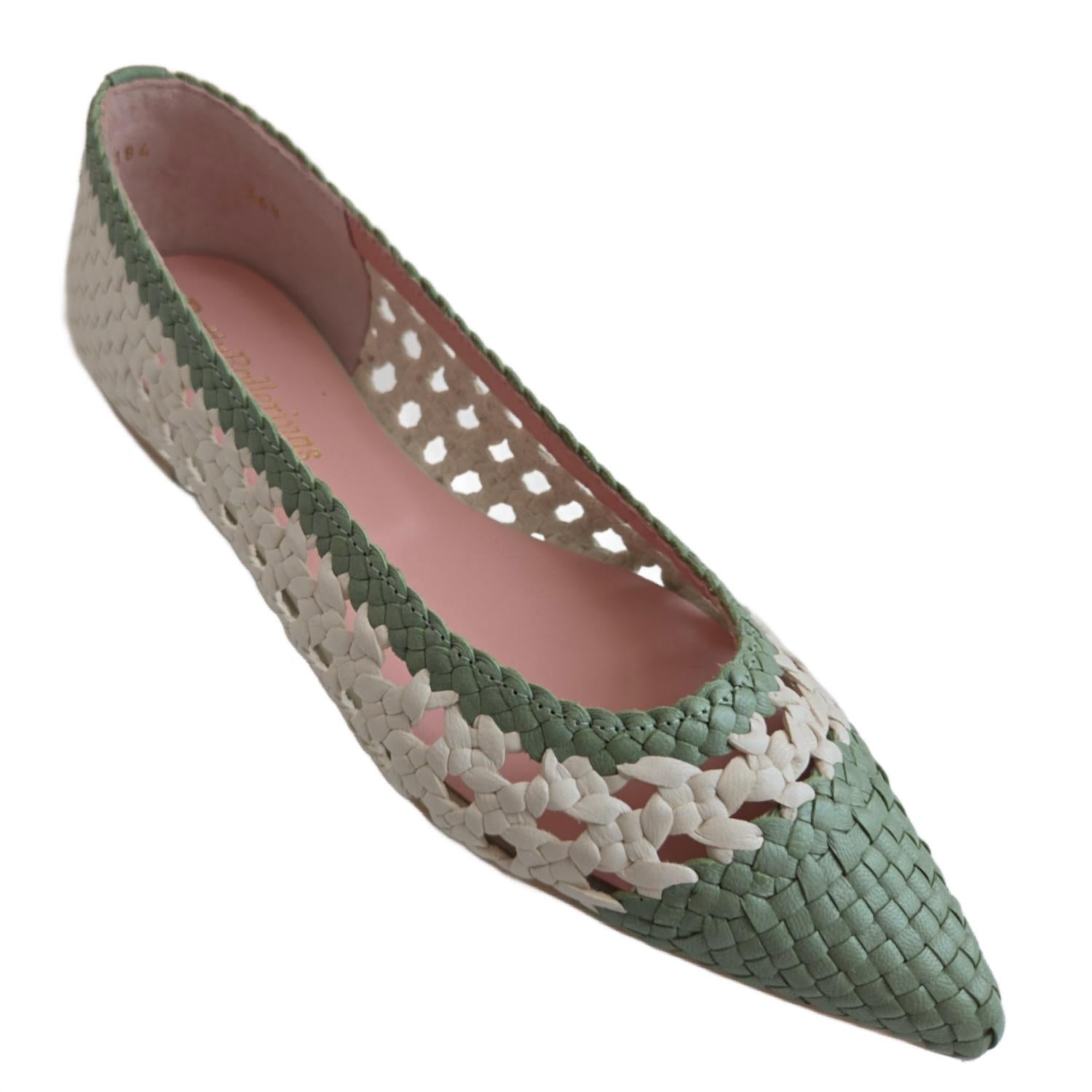 Pretty Ballerinas Women's Ella Ballet Flats in cream green - women's flats - detail view