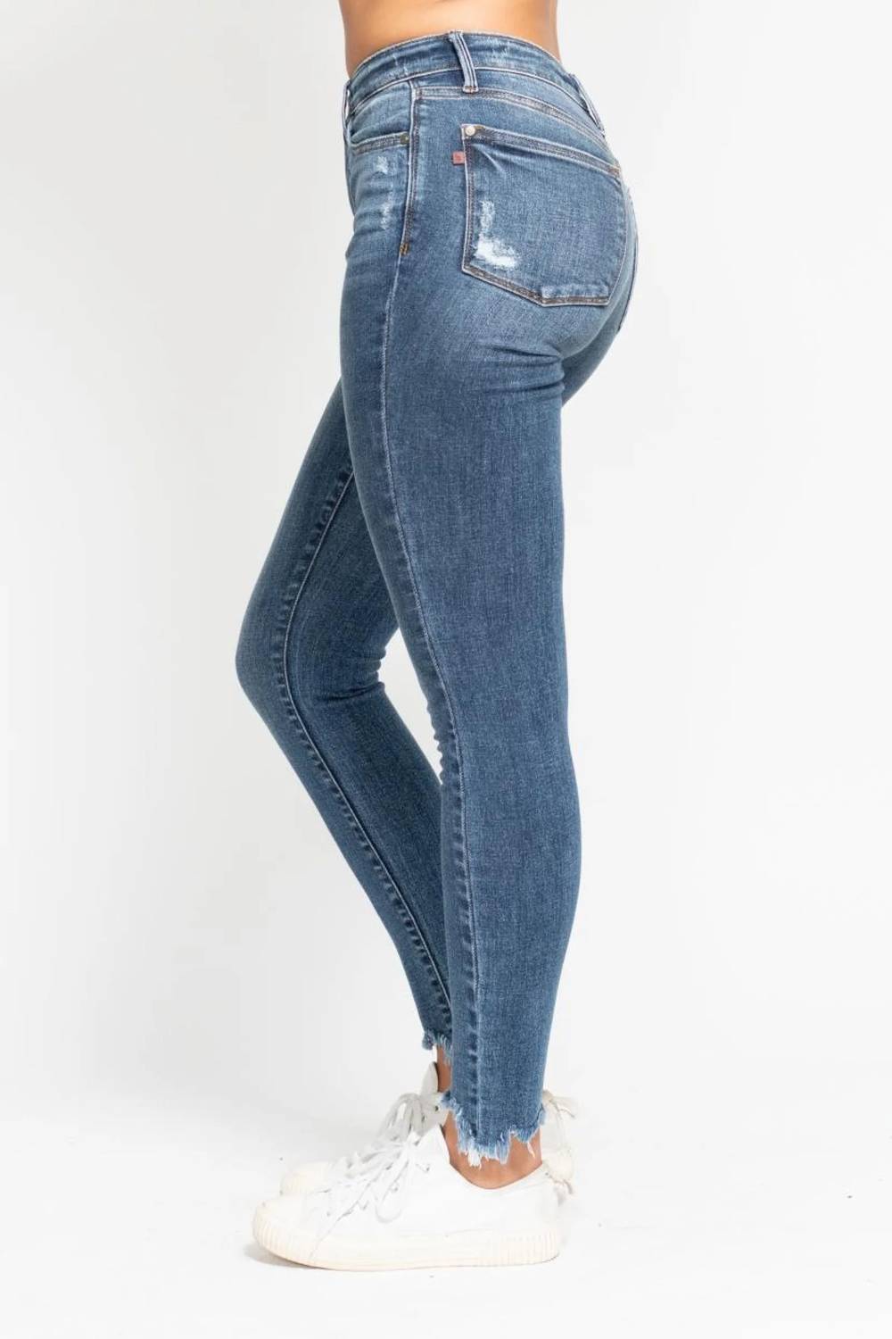 Judy Blue - High Waist Skinny Jeans With Destroy And Shark Bit Hem
