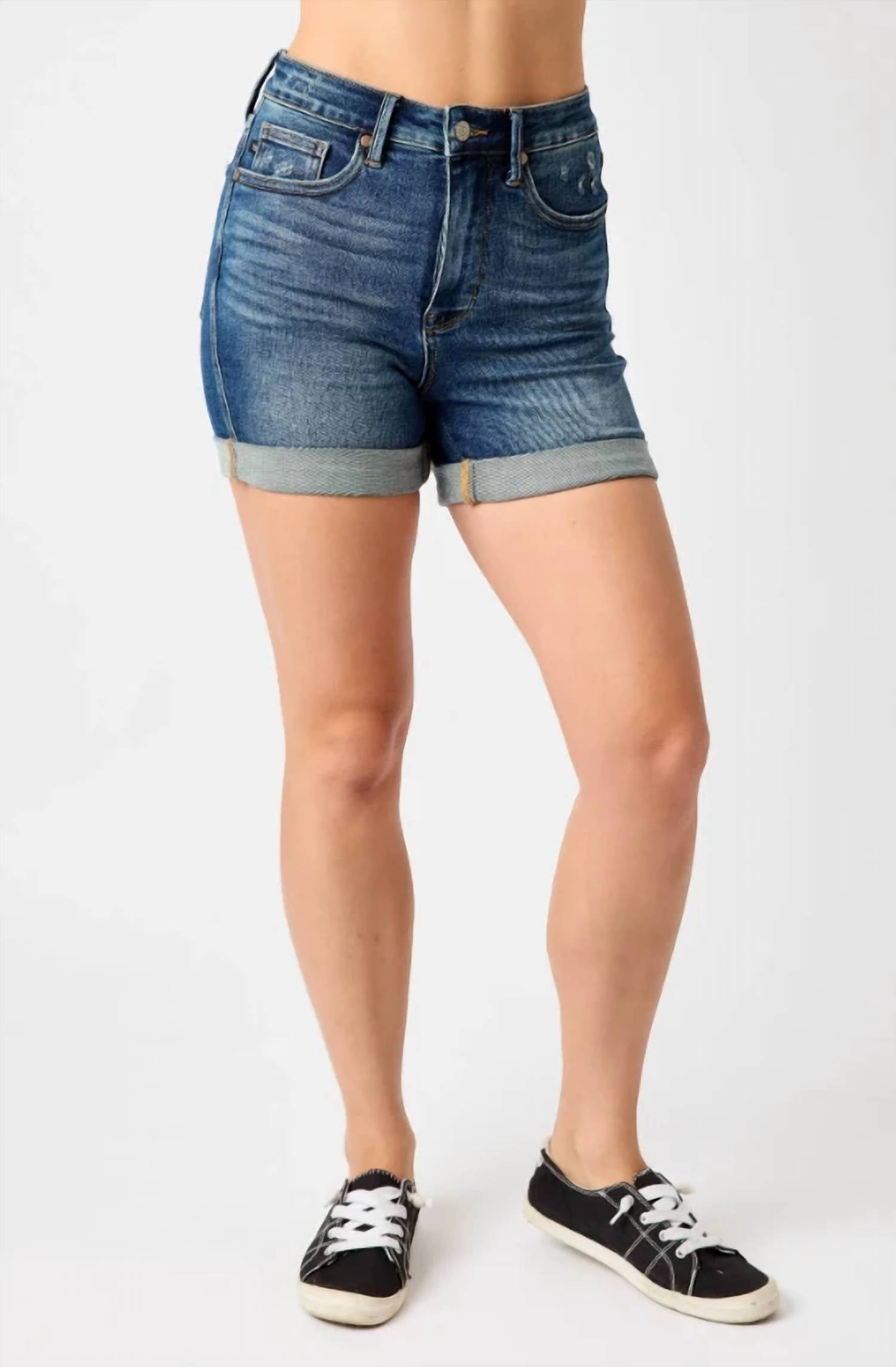 Judy Blue - Women's Denise Tummy Control Vintage Wash Cuffed Shorts